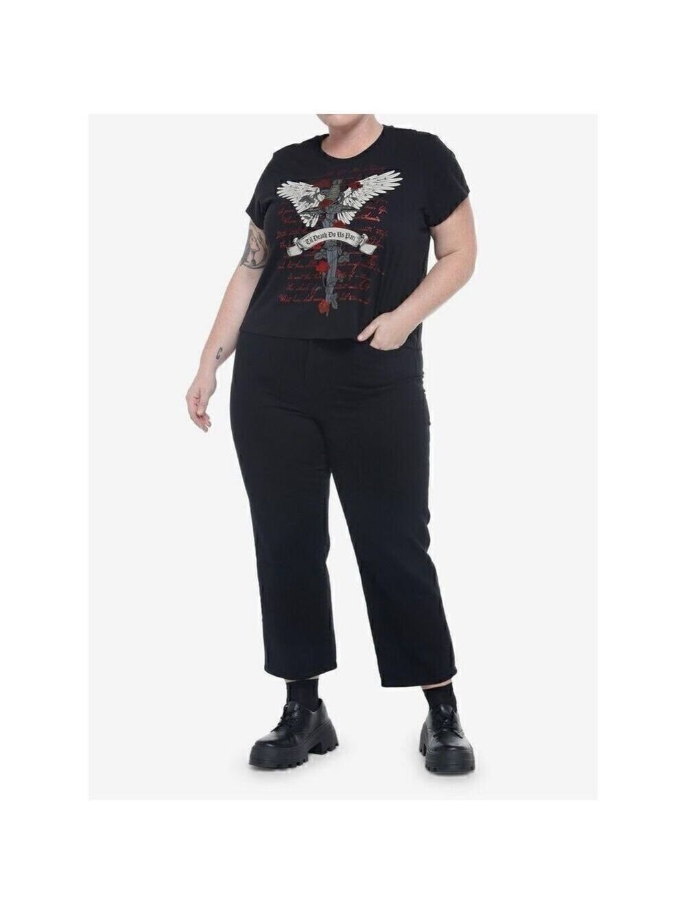 Dark Romance Winged Dagger Boxy Girls Crop T-Shirt Plus Size 1 - Picture 7 of 7